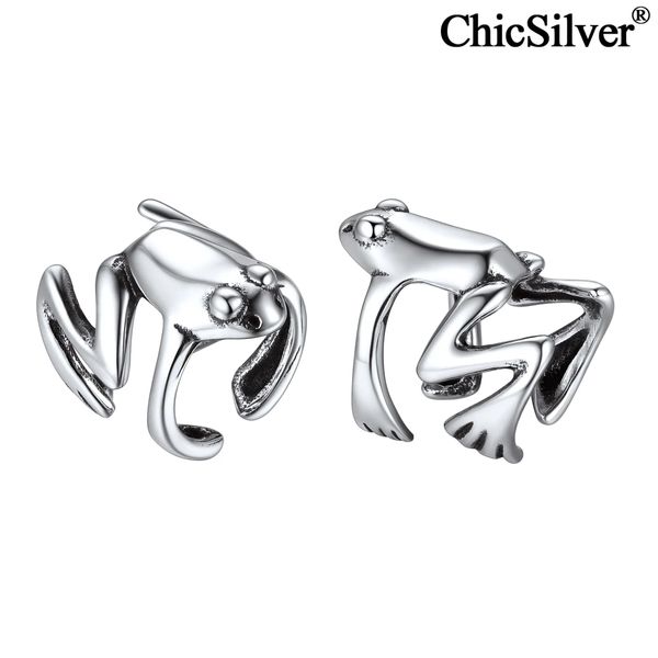 Charm ChicSilver Damen Baumfrosch-Ohrmanschette, 925er-Sterlingsilber, nicht durchdringend, Ohrclip-Ohrringe, Punk-Gothic, springender Frosch-Ohrwickel