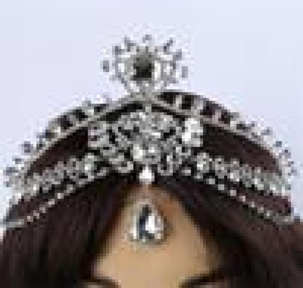 Moda brilhante cristal nupcial cabeça corrente indiano jóias de cabelo tikka feminino casamento tiara noiva testa acessórios decoração c1815092269