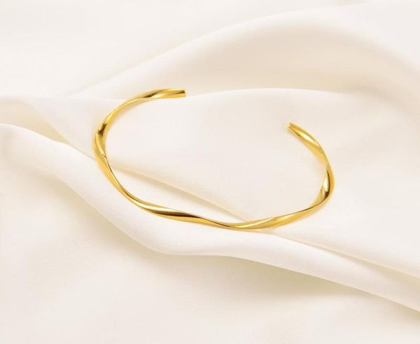 Металлический браслет y Cool, тонкий однотонный женский браслет из желтого золота 24 карата, минималистичный золотой браслет-манжета Her1706763