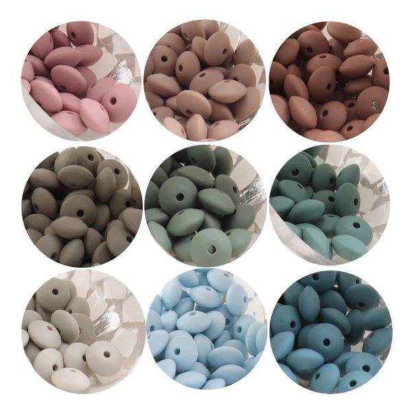 Qhbc 100pcs 12 7mm Silikon Lentil Boncuklar Bebekler Teether Aksesuarları Bpa Free Born Eşyalar Diş çıkarma Kolye Emzik Zinciri DIY 231225