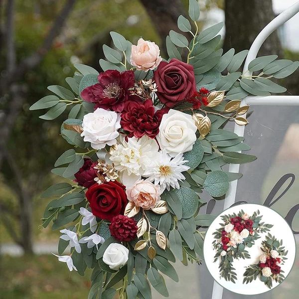 Flores decorativas Kit de arco de casamento 2 PCs Arranjos artificiais de cenas de flores de rosa para decorações de mesa de pano de fundo da recepção