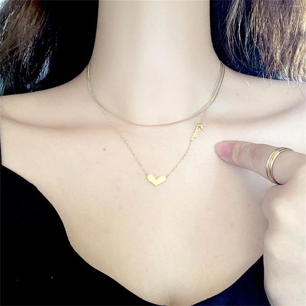 Цепи Gemstone Ожерелье Женщины двойное сердце любят простые модные украшения для женщин