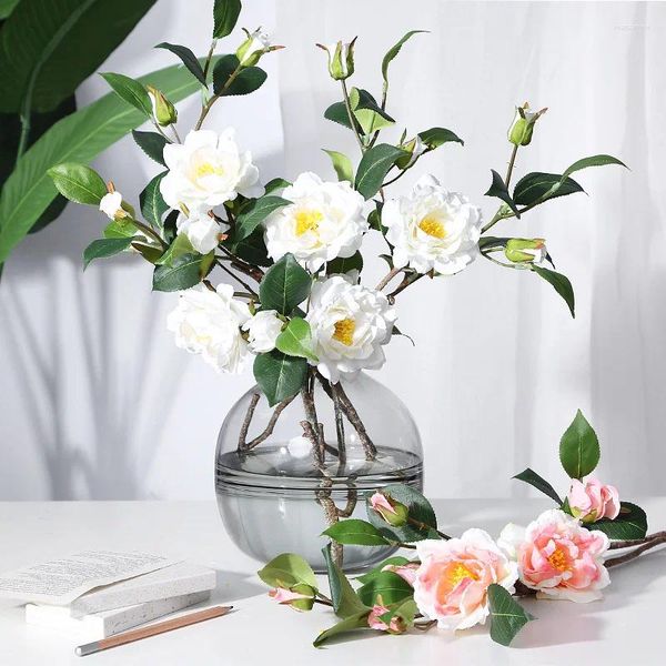 Декоративные цветы 5 шт. имитация одной ветки чайной розы свежая камелия шелковый цветок искусственный букет композиция для украшения стола в гостиной