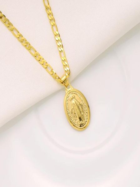 Ciondolo ritratto della dea da donna in oro giallo massiccio 22k FINITURA Collana a catena a maglie Figaro italiana 24quot 3mm6214721