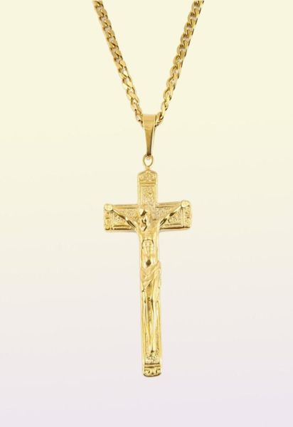 Collana di Gesù Pendente in acciaio inossidabile placcato oro Moda Fede religiosa Collane Gioielli hip hop da uomo5224496