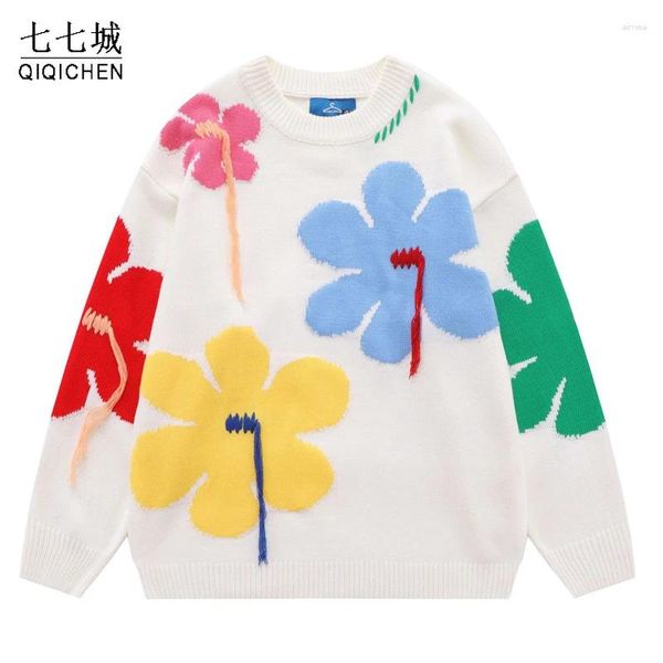 Männer Pullover Harajuku Gestrickte Pullover Pullover Männer Blumen Quaste Oversize Japanischen College Casual Jumper Unisex Streetwear Herbst