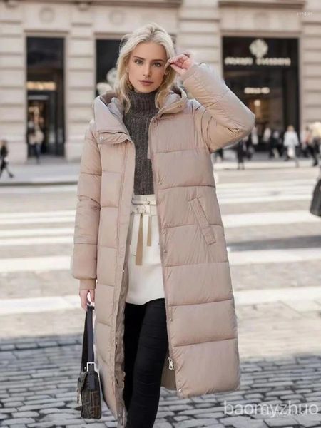 Damengrabenmäntel 2024 Winter Long Coat Frauen Down Jacke weibliche Baumwolle gepolsterte Kapuze -Overtock Parka Mujer Dicke Dame warme Jacken oben