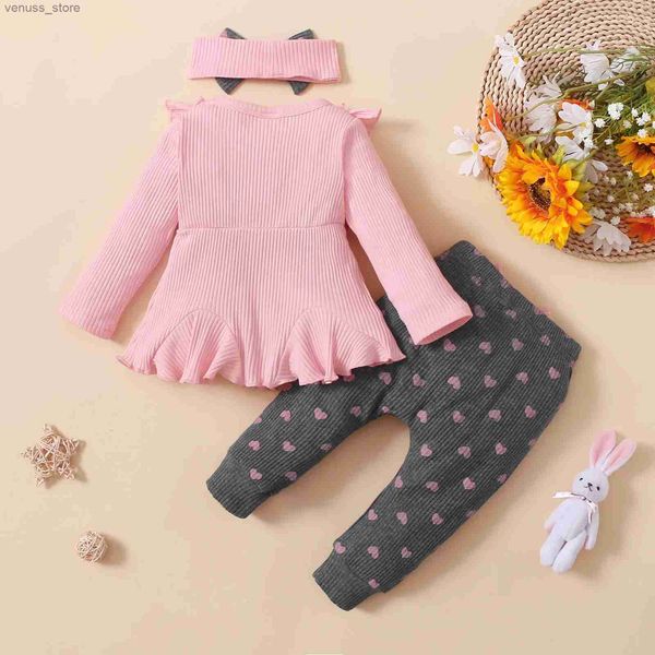 Kleidungsstücke Neugeborene Mädchen Kleidung Set rosa Kleinkind Rüschen Tops Herzdruck Bowhose Prinzessin Casual Säugling Outfits Kleidung Anzug