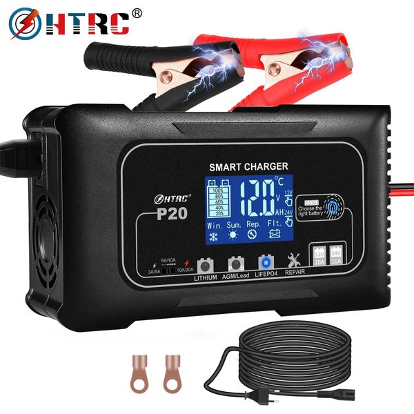 Chargers Chargers HTRC 20A 12V24V Motosiklet Araç Pil Onarımı İçin Akıllı Pil Şarj Cihazı Otomatik Moto Kurşun Asit AGM Jel Pb Lityum Lifepo4 BA