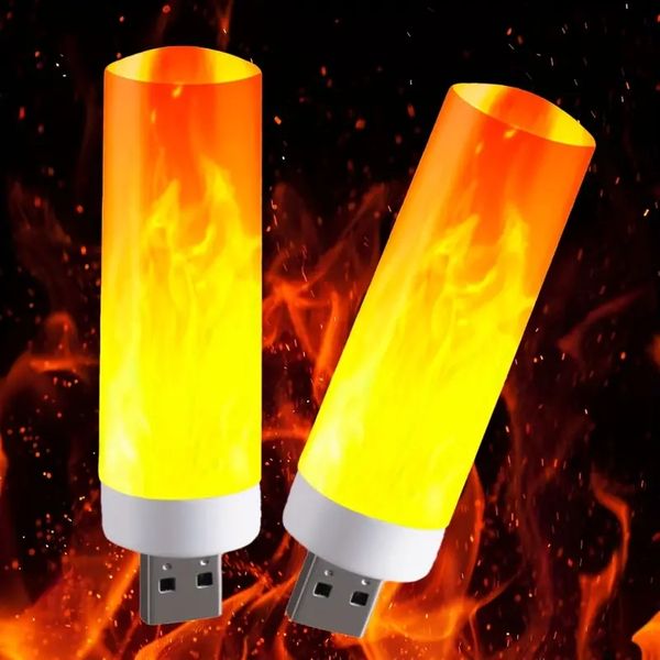 1pc LED USB Flame Light, Atmosphäre Licht, kreative blinkende Flammenbirne, kleines Buchlicht, Effekt Licht, Ladung Schatzcamping Nachtlicht