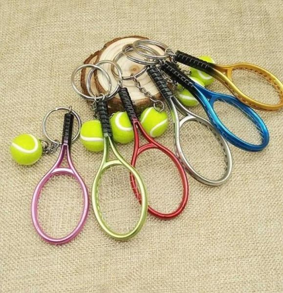 Renkli mini tenis topu ve raket anahtarlık çinko alaşım anahtarlıkları spor tarzı yenilik promosyon hediyeleri yüksek kalite6016942