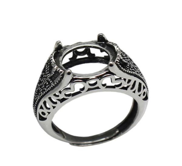 Beadsnice 925 prata esterlina filigrana anel configuração se encaixa 12mm cabochão redondo tom de prata antigo anéis feitos à mão para mulher ID 337607966717