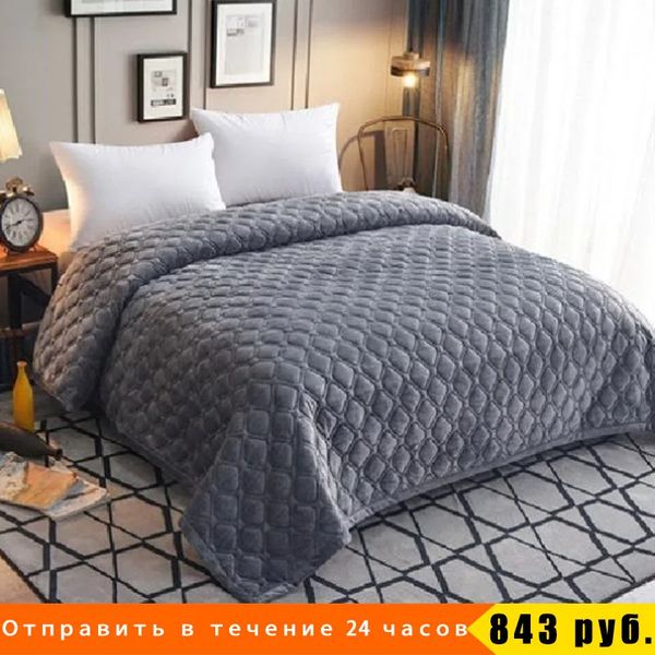 Colcha de veludo na cama xadrez capa acolchoada 230250cm colchão inverno quente grosso cobertores colcha para camas 231225
