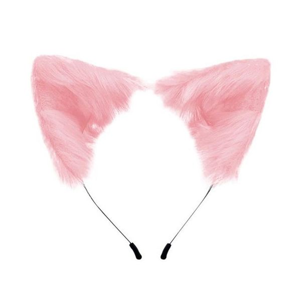 Kawaii Plush Pink Cat Orezes para a cabeça Bandeira peluda realista de animais de cabelo lolita cosplay Fox Anime Costume Acessórios para cabelos