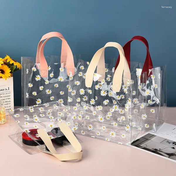 Einkaufstaschen 10pcs Transparente Geschenktüte mit Griff Geburtstag Hochzeitsfeier Gefälligkeiten für Gäste PVC Handtasche Verpackung klarer Vorräte