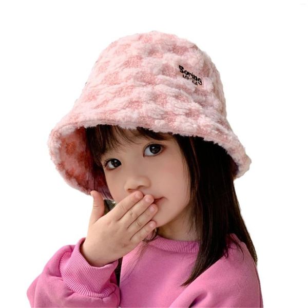 Bereta Inverno de inverno Bacia de pelúcia Baby Hat Girl Barrel Korean Edition verificou vários eusos pescadores quentes