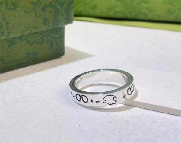 Anéis de caveira fantasma de noivado para mulheres joias banhadas a prata anel masculino simples carta designer de aço inoxidável presente de casamento fo2312878