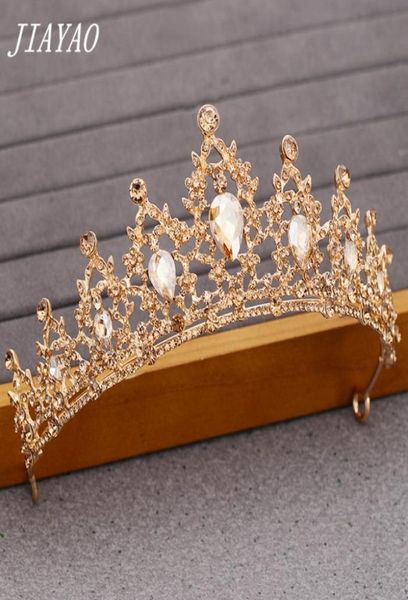 Corona di strass di cristallo color oro champagne e tiara Accessori per capelli da sposa da sposa Copricapo Corona di compleanno per ragazza principessa4991441