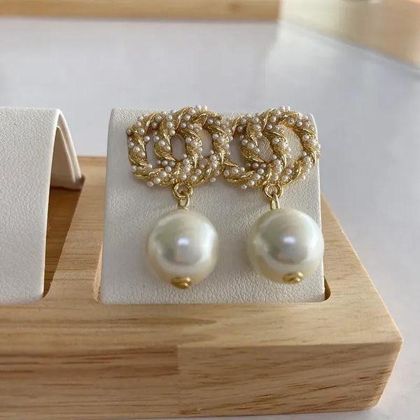 Stullo Orecchini perle Golden Canale Canale Diamond Drop Drop Gold Designer For Woman Fashion Brand Oressing Silver Wedding con