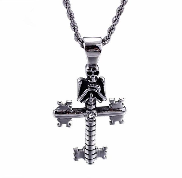 Punk Böse Schädel Anhänger Halsketten Für Männer Edelstahl Kreuz Kette Gothic Biker Schmuck Zubehör6278402