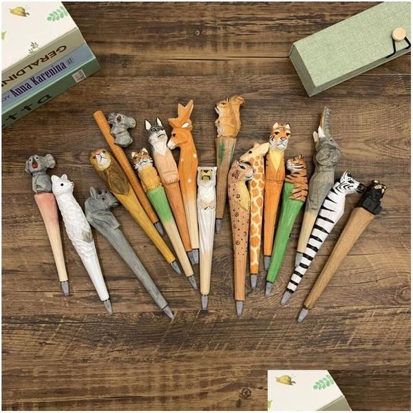 Penne per rollball regalo fatti a mano Penna in legno intagliato a mano Cute Creative Flamingo Writing Point Wooden Novelty Gift School Stationary B DHB2Q