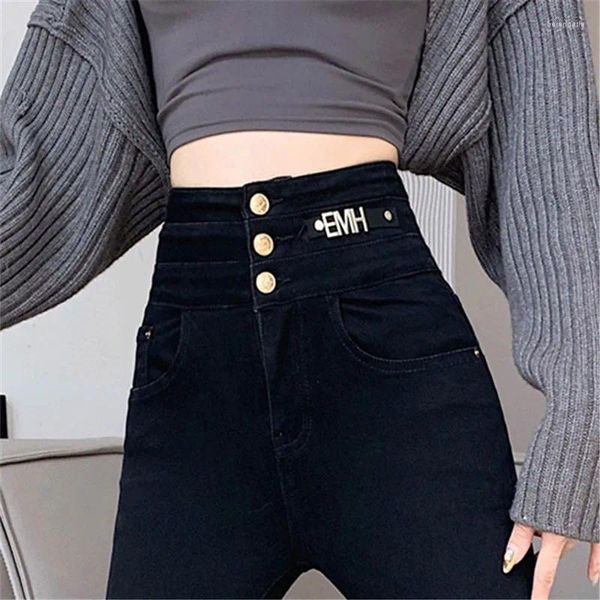 Frauen Jeans hohe Taille weiße Frauen Mode dehnen dünne vaqueros schwarze schlanke Stifte Hosen Knöchel Länge Denim Leggings Pantalone