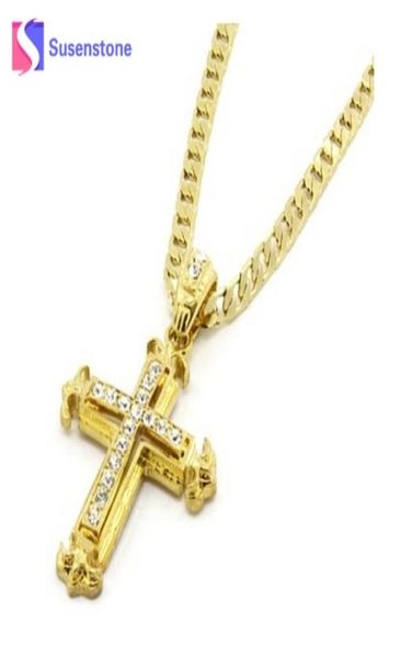 Colar de cruz feminino masculino jóias joyeria jesus cruz pingente corrente lados afiados strass hip hop colar chain5310580