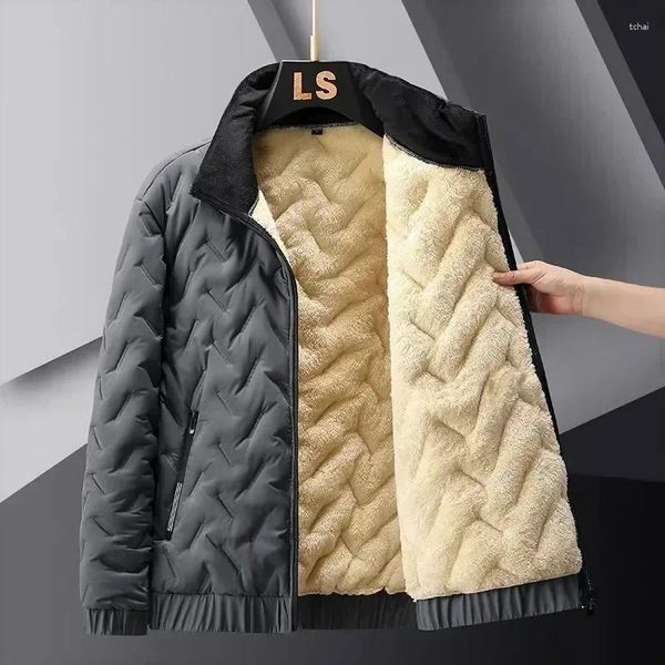 Jaquetas masculinas 2023 jaqueta de inverno masculino alinhado térmico espesso lã de lã macho casaco recusar colarinho de parkas coreano