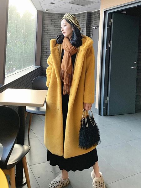 Mulheres Trench Coats Mulheres Faux Fur Malha Cardigan Casaco Inverno Outono Elegante Longo Com Colarinho De Cordeiro Senhoras Moda