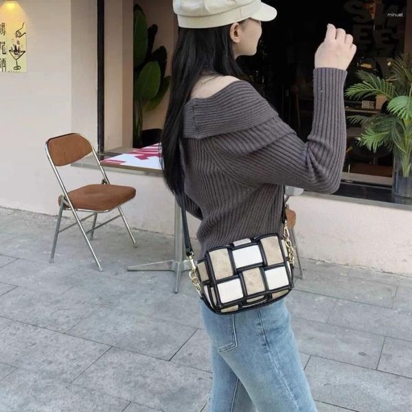 Bolsas de ombro de ombro preto e branco bolsa quadrada para minimalistas de moda para a moda