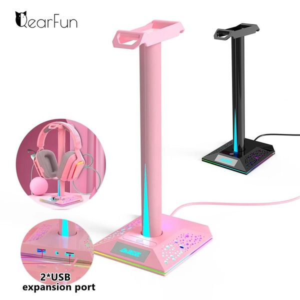 Auricolari Rgb Rosa Supporto per cuffie con hub USB Nero PC Gamer Supporto per cuffie con USB Expender Supporto jack Aux Casco wireless Bluetooth