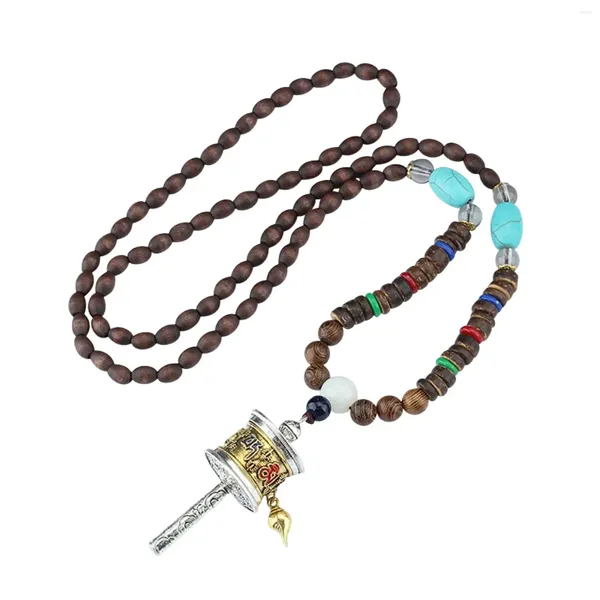 Anhänger Halsketten tibetanische buddhistische Halskette Gebet Mantra Rad Charme Ketten Schmuck Antiquitäten Holzperlen für Frauen Valentinstag Geschenk