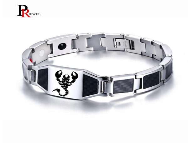 Kohlefaser-Magnet-Bioenergie-Armbänder für Männer, stilvolles Skorpion-Gesundheitstherapie-Gliederketten-Männerarmband 846quot3568057