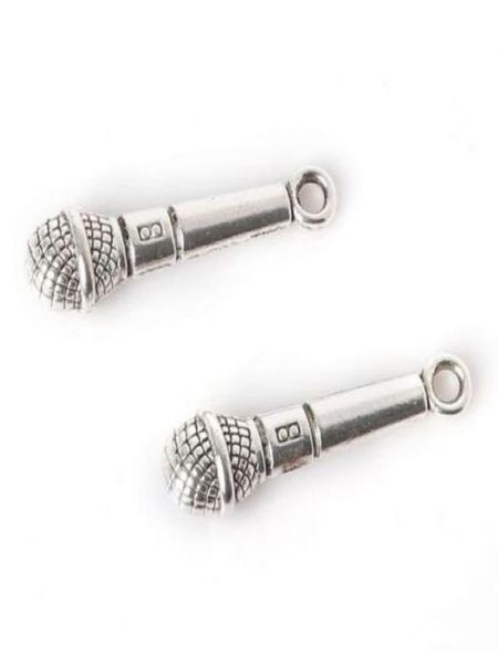 100pcslot antik gümüş alaşım müzik mikrofon takılar DIY mücevherler için kolye bulguları 25x8mm5920380