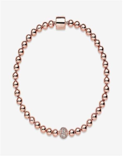 Vendas imperdíveis lindas contas femininas pavimentadas 18k rosa pulseira joias de verão para prata esterlina 925 pulseiras de contas com caixa original8470924