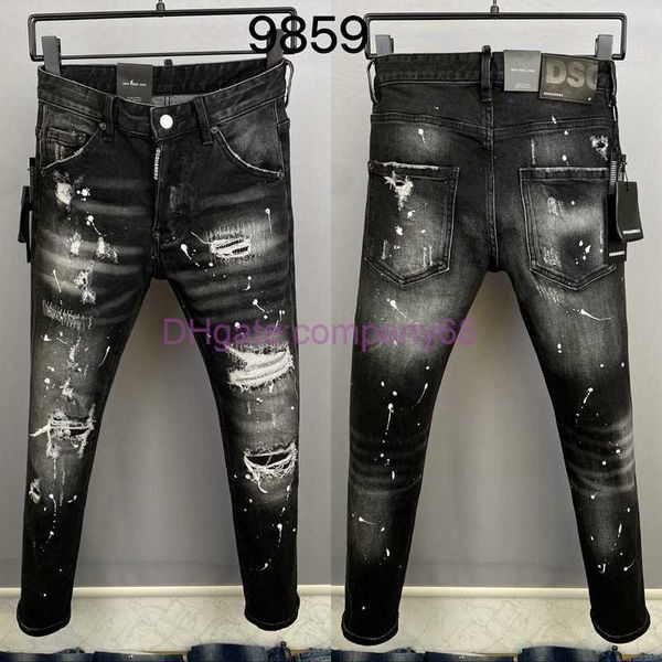 Designer 9859 Typ 2023D2 gebrochene Loch-Mode-Herren-Denimhosen Quadratische Persönlichkeit kleine Gerade-Bein-Jeans