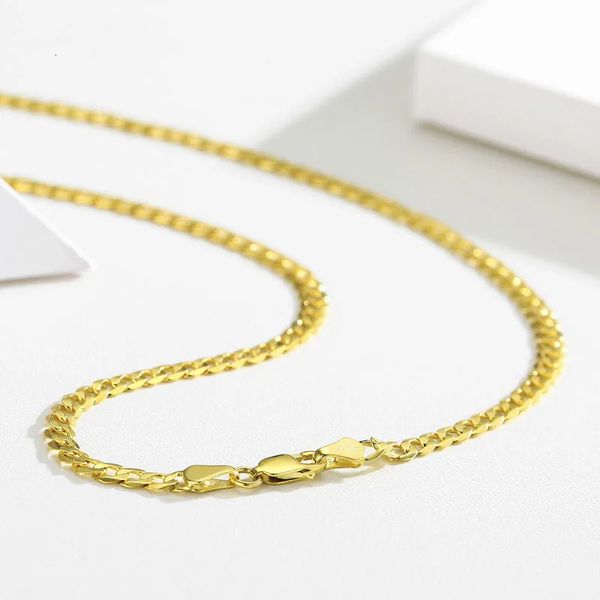 45cm80cm 4mm Light 925 Sterling Silver W Gold Color Curb Chain Link Necklace Men Jewelry Collares Kolye Collier Ketting 231225