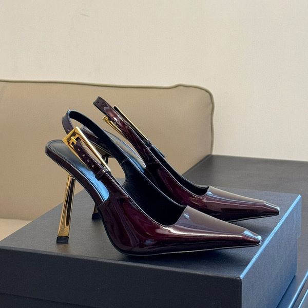 Vendita calda nuova pelle verniciata sandali con cinturino alla caviglia punta scarpe décolleté sandali con tacco a spillo 10,5 cm tacco alto da donna scarpe eleganti di design di lusso
