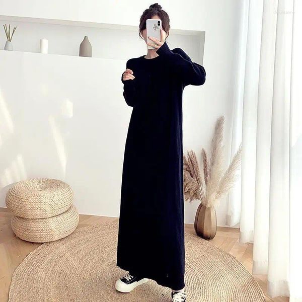 Vestidos casuais longo vestido de camisola para mulheres 2023 solto preto malha luxo mulher noite vintage primavera roupas maxi