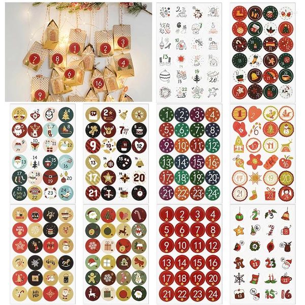 Hediye Sargısı 24 PCS Mutlu Noeller Numaralı Kağıt Stickers Advent Takvim DIY Sızdırmazlık Hediyeleri Ambalaj Yapıştırıcı Etiketler Yıl Noel Dekorasyonu