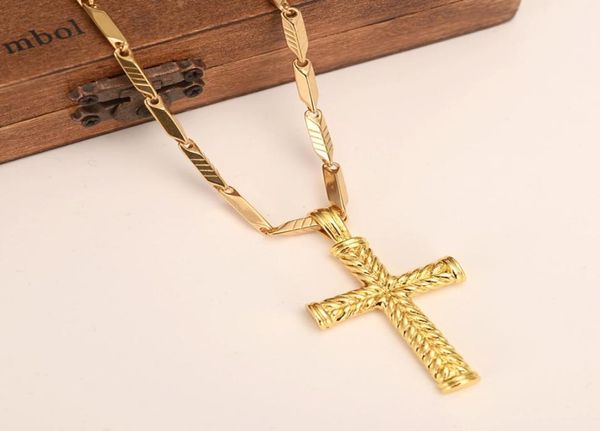 MEN039S Croce da donna in oro massiccio 18 k GF con ciondoli linee collana pendente fabbrica di gioielli di moda intero crocifisso dio gi5960267