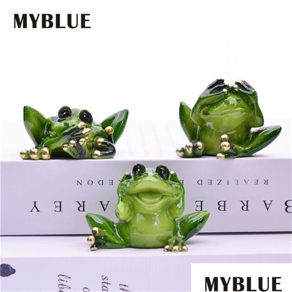 Deko-Objekte Figuren Myblue 3 Stück/Set Talk Listen Dont Look Froschfigur Miniatur-Feengarten Nordic Home Room Decorati Dhipy