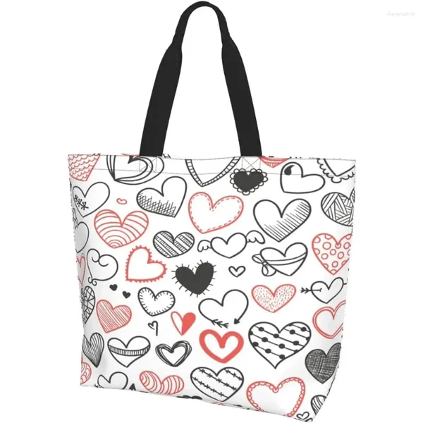 Einkaufstaschen Love Heart Tote Bag Personalisiert große wiederverwendbare Lebensmittel Frauen lässige Schulter tragbare Handtasche