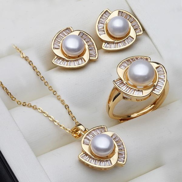 Set di collana e orecchini di perle vere per le donne Gioielli placcati in oro 18 carati Regalo di compleanno per la mamma Bianco 231225