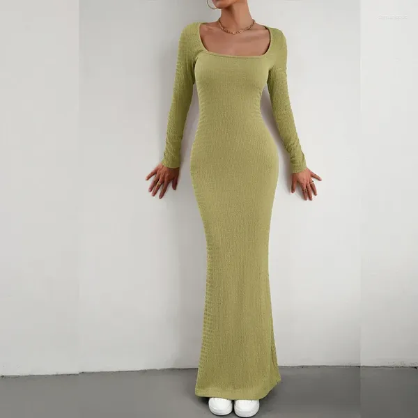 Casual Kleider Mode Sexy Dünne Gestrickte Kleid 2023 Elegante Langarm Square Neck Frauen Büro-dame Feste Weibliche Kleidung Vestidos 30296