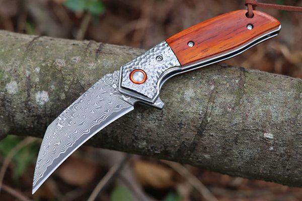 MI7699 FLIPPER FLIPPER FLIPPER VG10 Damascus SCADA ACCIAIO ROSEWOOD CON GUIDA A TESTA SCELLA CUSCINE COLLE COLLE DELLA COLLE FAST