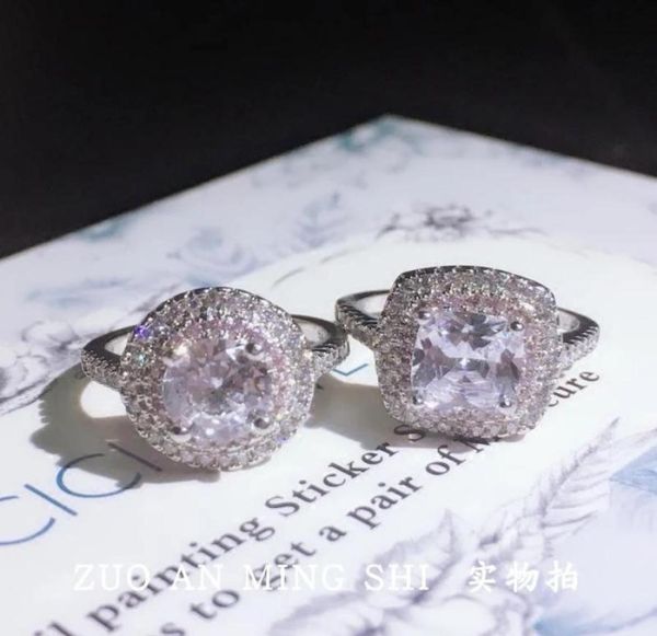 Anéis certificados US GIA Prong Setting Surround com minúsculo CZ pavimentado cor prata anel de noivado feminino joias presentes 6678678