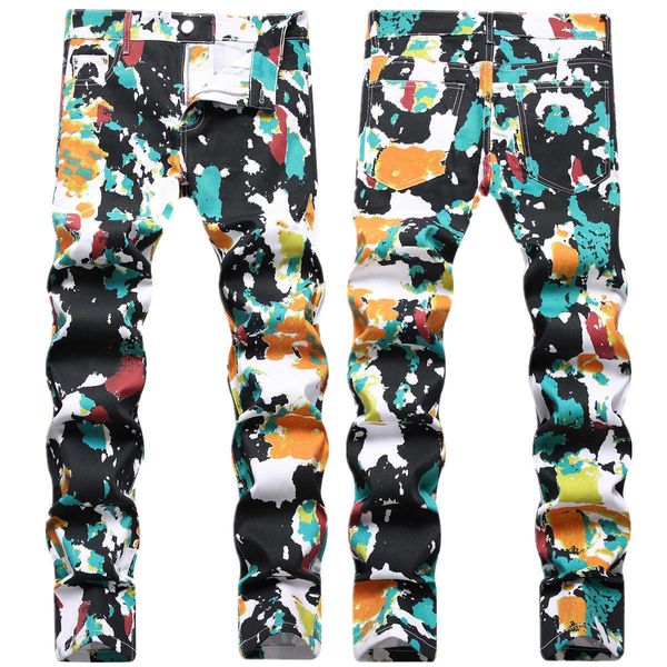 Designer Street Print Pantaloni floreali alla moda e personalizzati Tendenza alternativa Jeans elasticizzati a gamba piccola da uomo