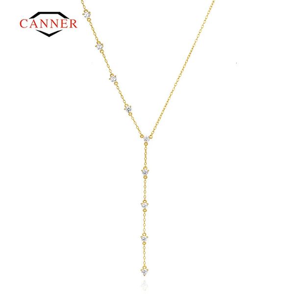 CANNER Argento sterling 925 Colore oro Zircone Link Sparkler Lariat Collana per le donne Clavicola Catena Collane Gioielli Collares 231225