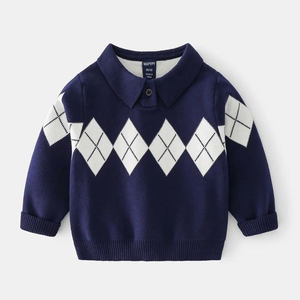 Jungen-Polo-Pullover, Frühlings-Herbst-Mantel, modischer Rundhals-Mantel, Oberteil, Jungen-Kleidung, Kinder-Strickpullover, 2–6 Jahre, 231225